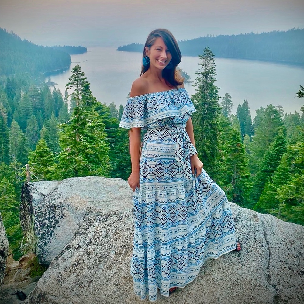 Blue and White Patterned Maxi Skirt